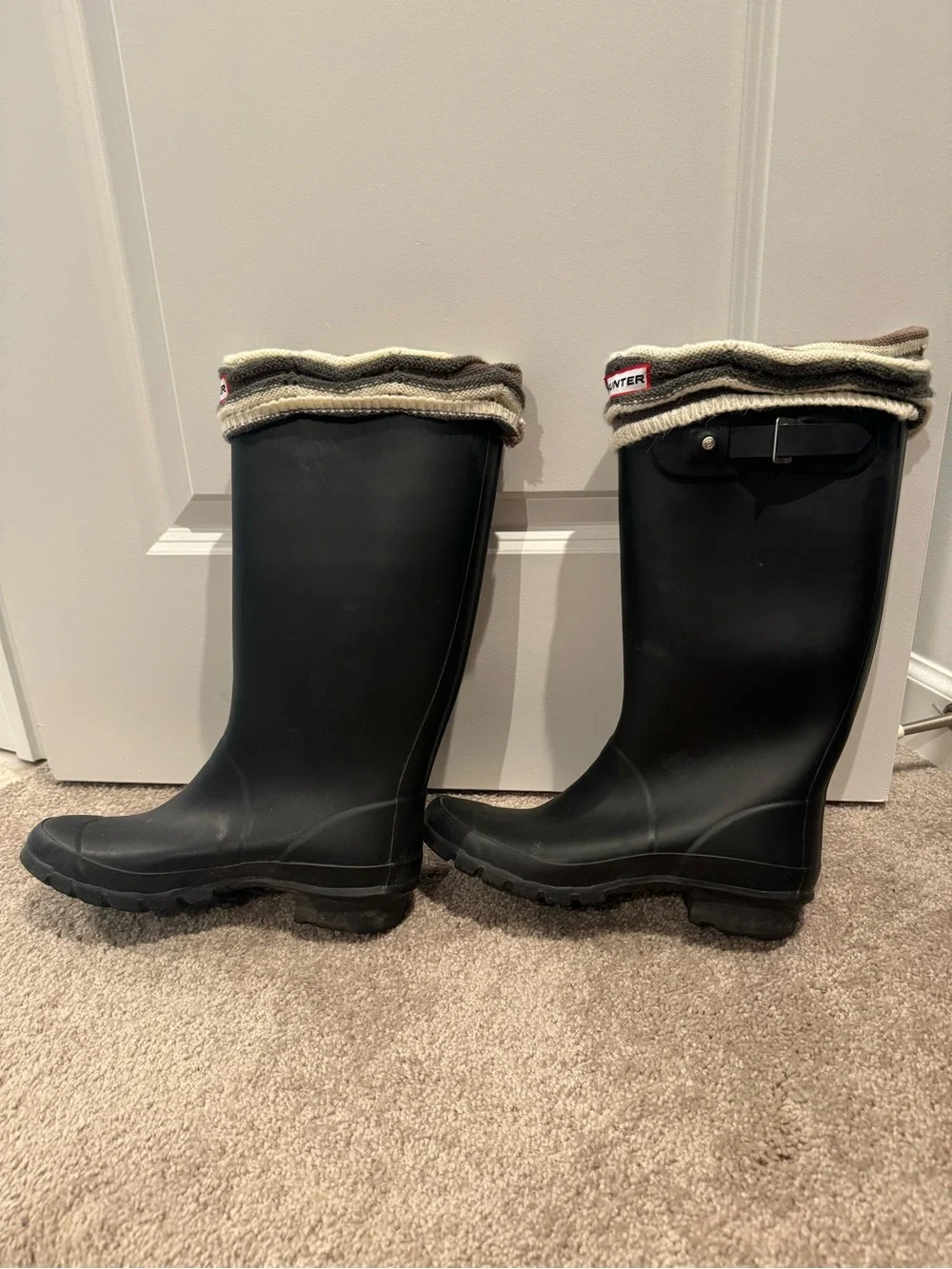 Hunter Black Tall Rain Boots with Kit Socks